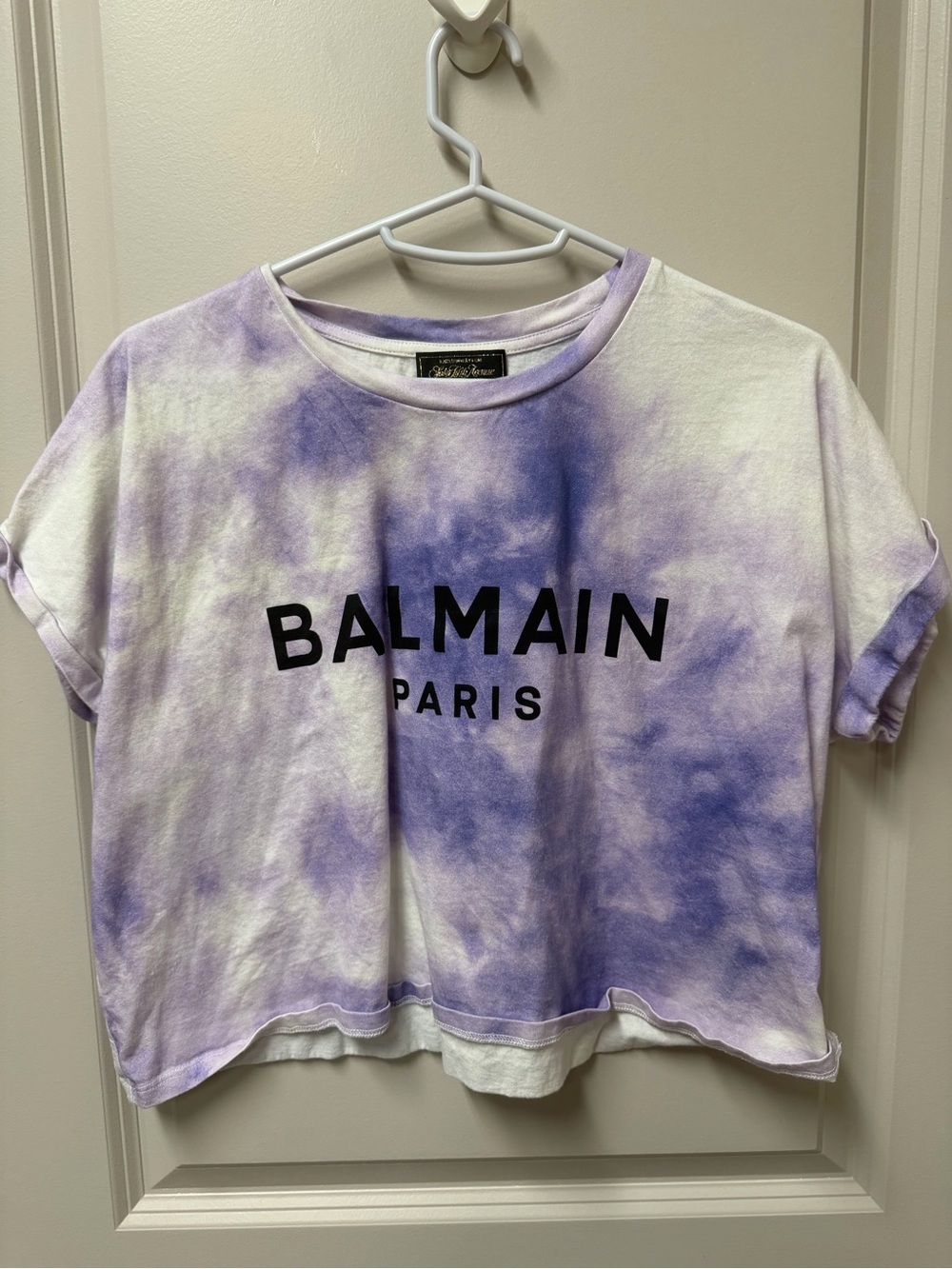 Balmain Lavender Tie-Dye Logo Crop Top
